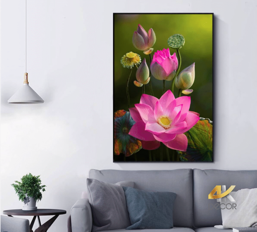 Cách chọn tranh phòng khách-Tranh Sen Đơn Trên Mặt Hồ