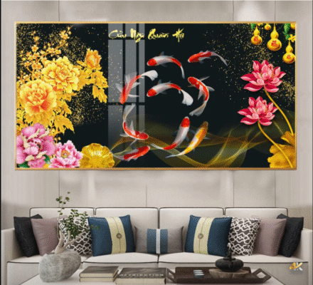 tranh phong thuy phong bep dan ca vang nhieu tai loc