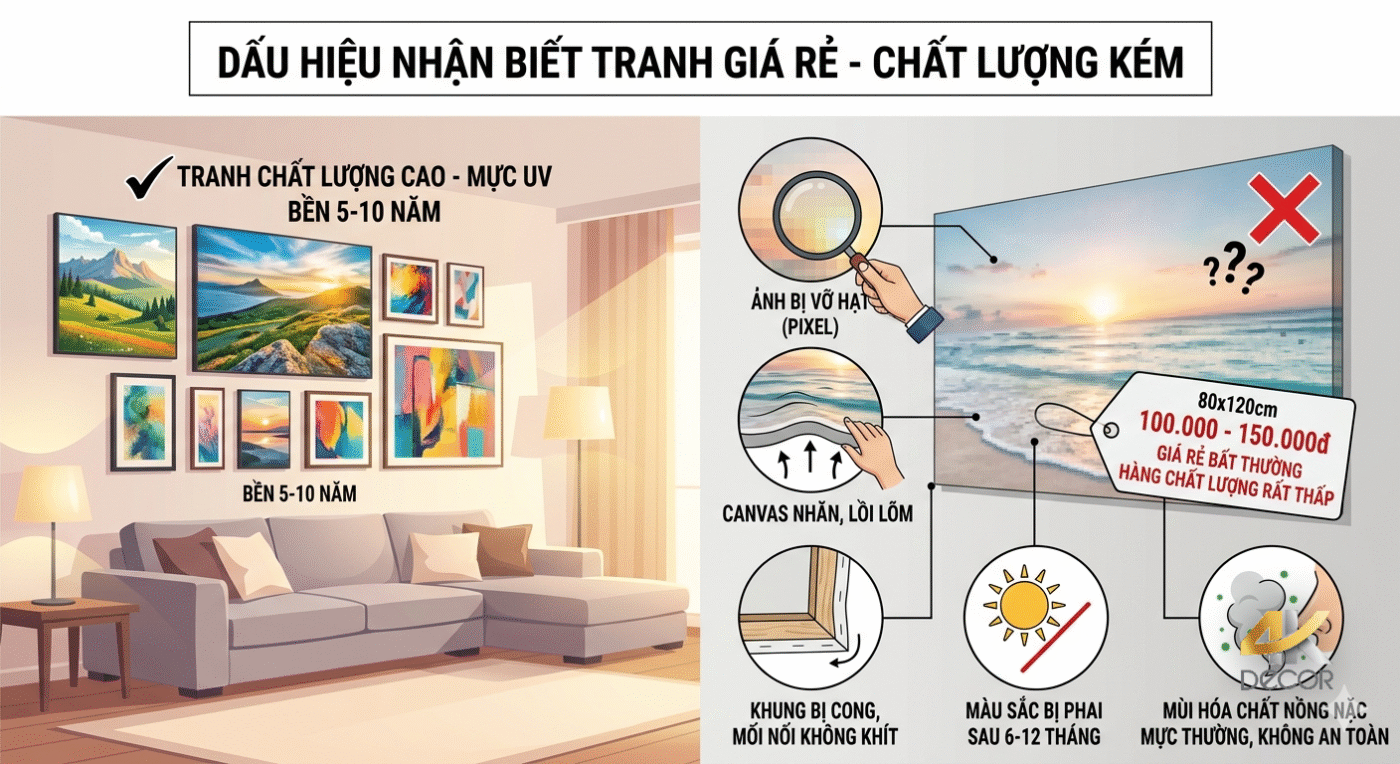 Giá tranh treo tường chất lượng kém