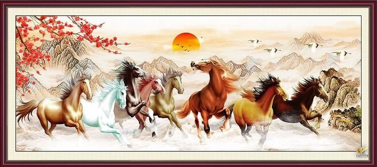 tranh phong thủy phòng bếp bát mã công danh sự nghiệp