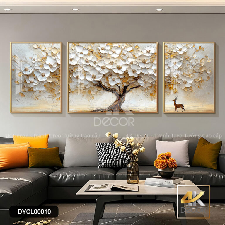 Bộ 3 Tranh Canvas Hoa Mai Vàng Trắng
