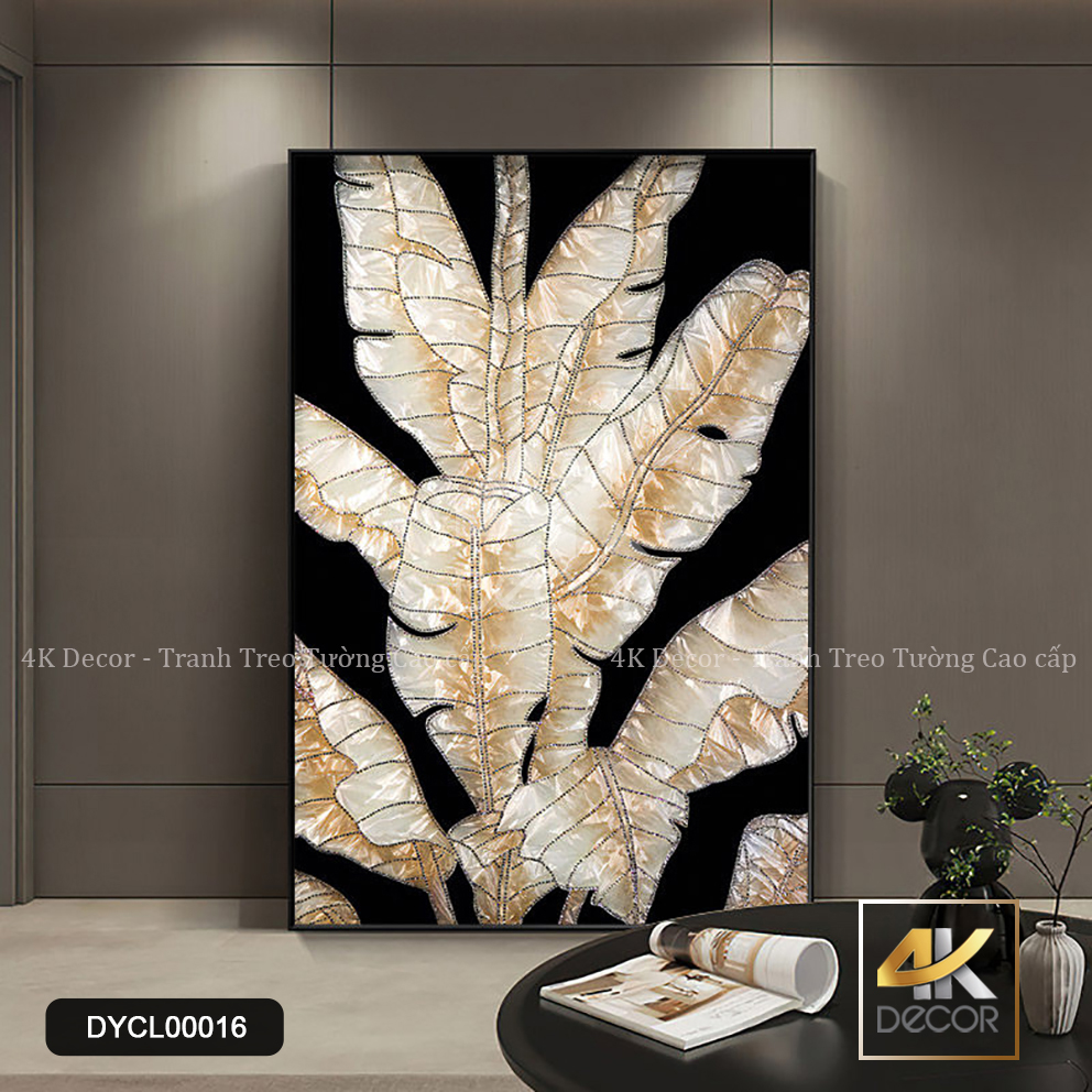 Tranh Canvas Nghệ Thuật Lá Chuối Vàng Kim Nền Đen