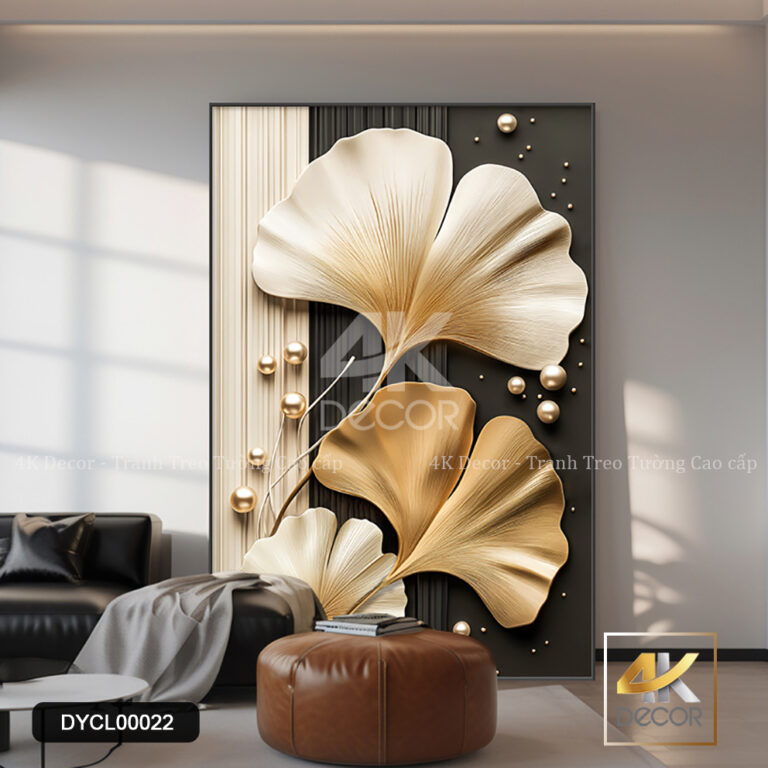 Tranh Lá Bạch Quả 3D Tông Vàng Đen.