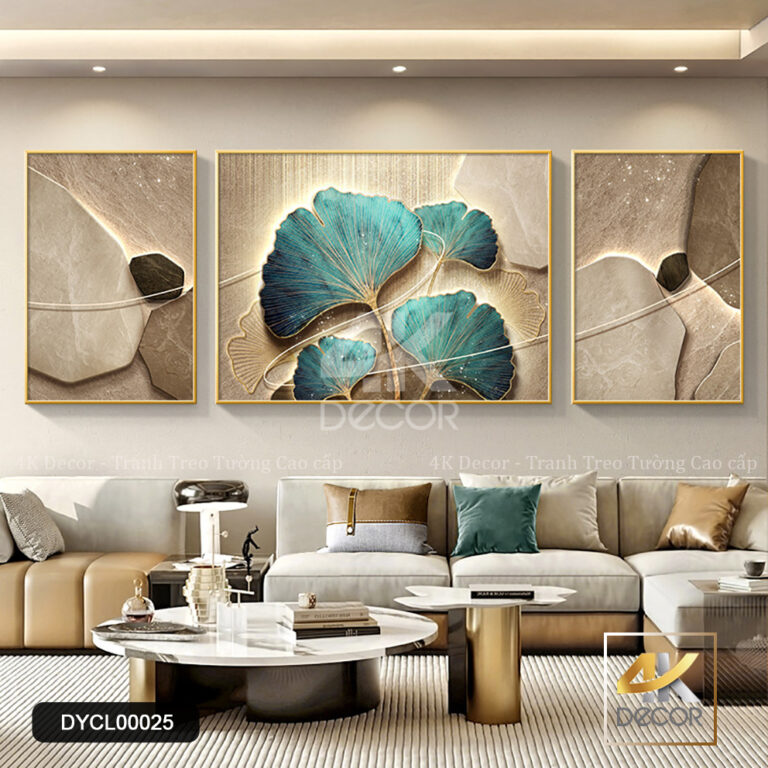 Bộ 3 Tranh Canvas Lá Bạch Quả Xanh