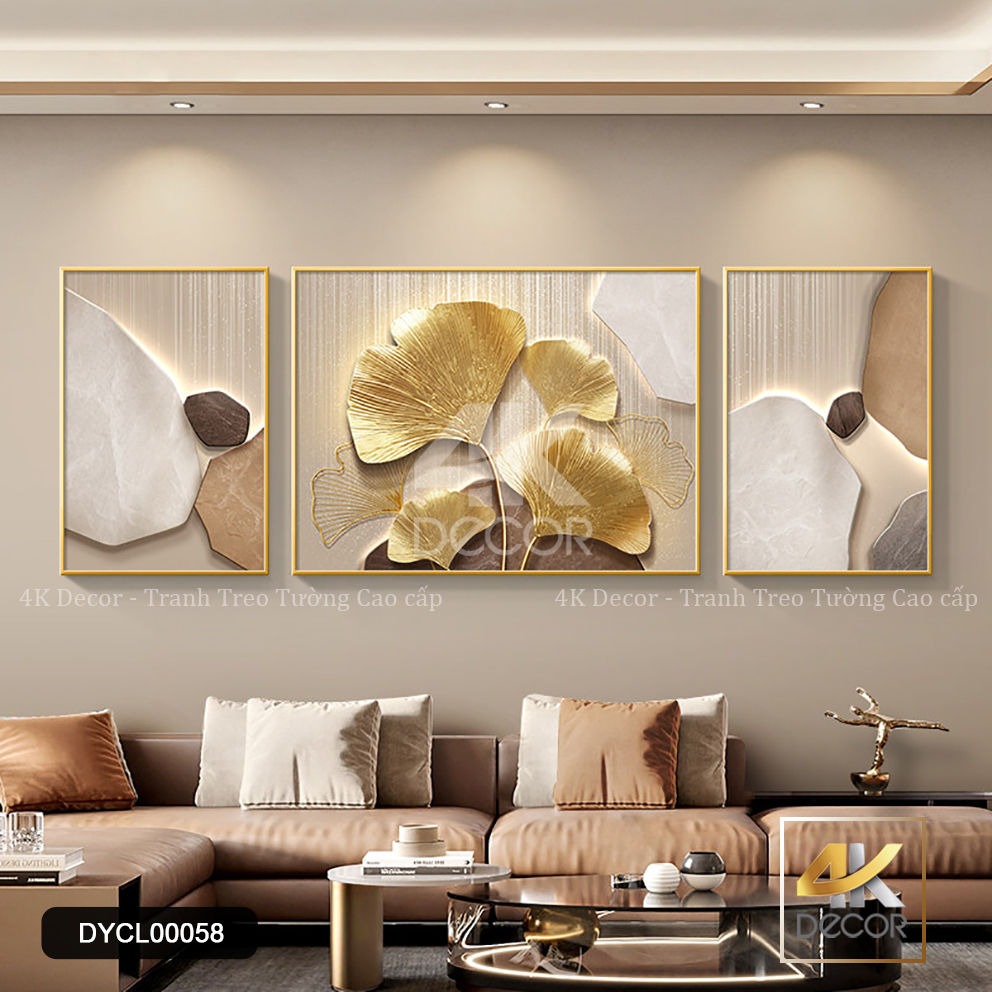 Tranh Canvas Bộ 3 Kim Diệp Phú Quý – Điểm Nhấn Hoàng Kim Sang Trọng Cho Không Gian Sống