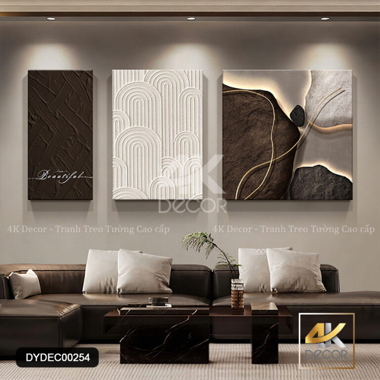 Tranh Canvas Bộ 3 Trừu Tượng Tông Nâu Kem
