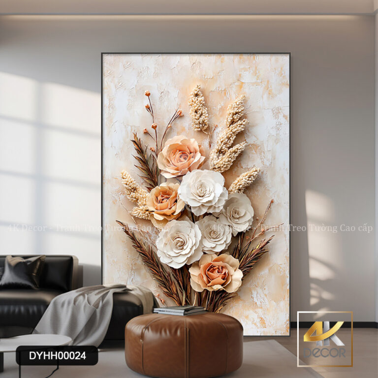 Tranh Canvas Hoa Hồng Kem Nghệ Thuật