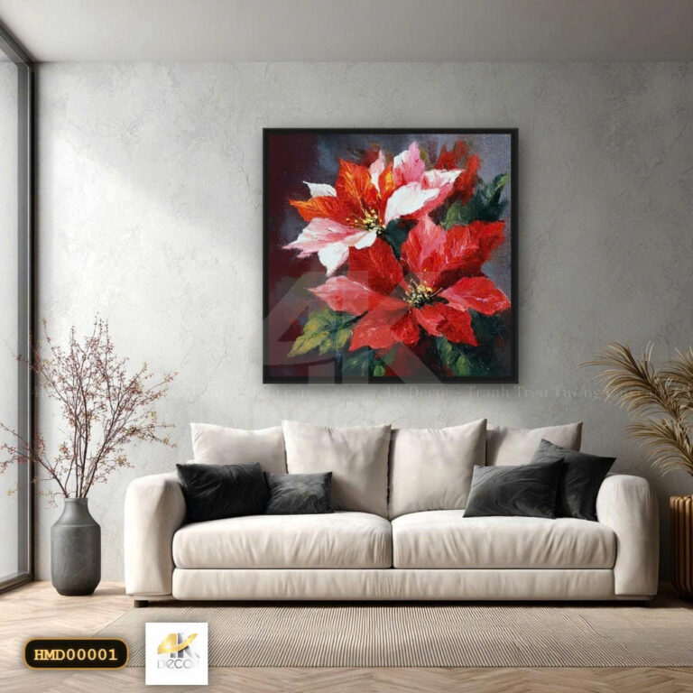 alt="Tranh Canvas Hoa Trạng Nguyên Đỏ phong thủy hiện đại"