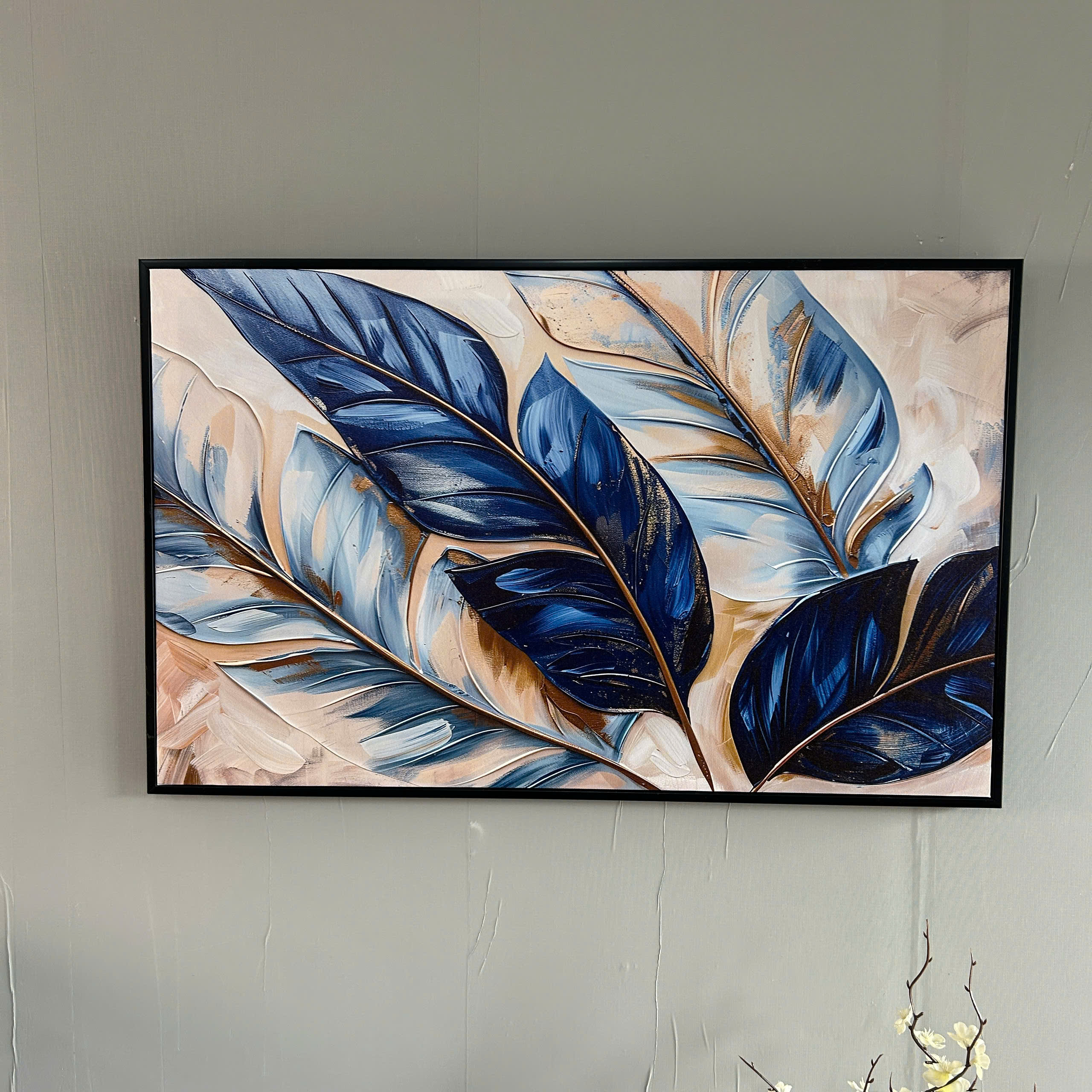 Tranh Canvas Lá Xanh Navy Nghệ Thuật Hiện Đại Sang Trọng | LC00029 - Ảnh 2