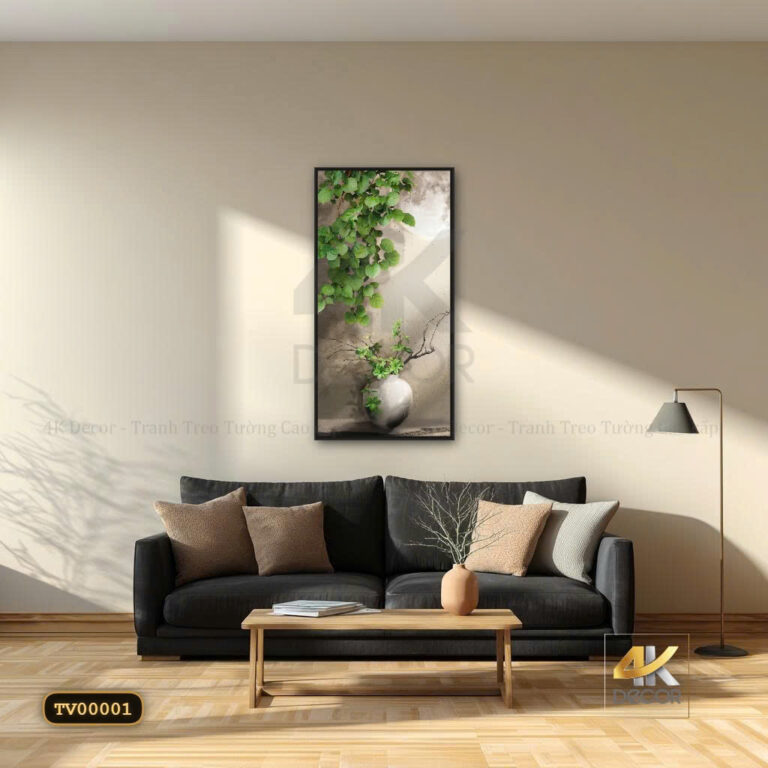 Tranh Canvas Bình Gốm Lá Xanh