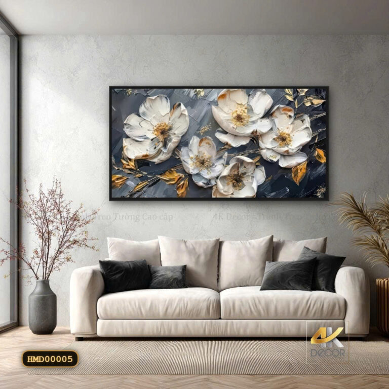 Tranh Canvas Hoa Trắng Ánh Vàng