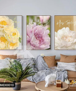 Tranh Canvas Bộ 3 Hoa Mẫu Đơn Decor Hiện Đại
