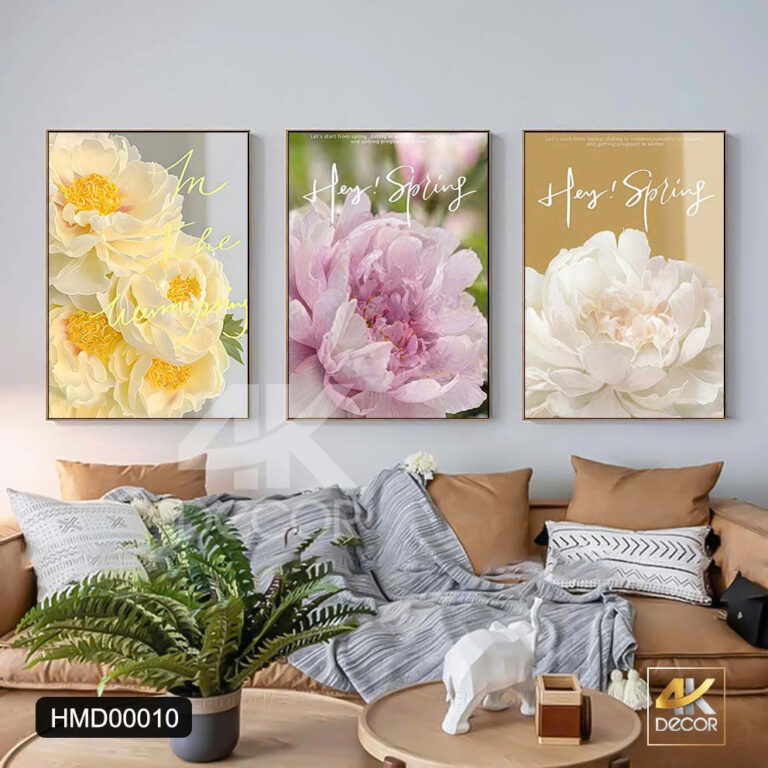 Tranh Canvas Bộ 3 Hoa Mẫu Đơn Decor Hiện Đại