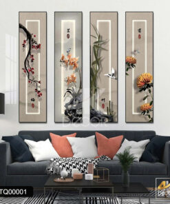 Tranh Canvas Tứ Quý Mai Lan Trúc Cúc