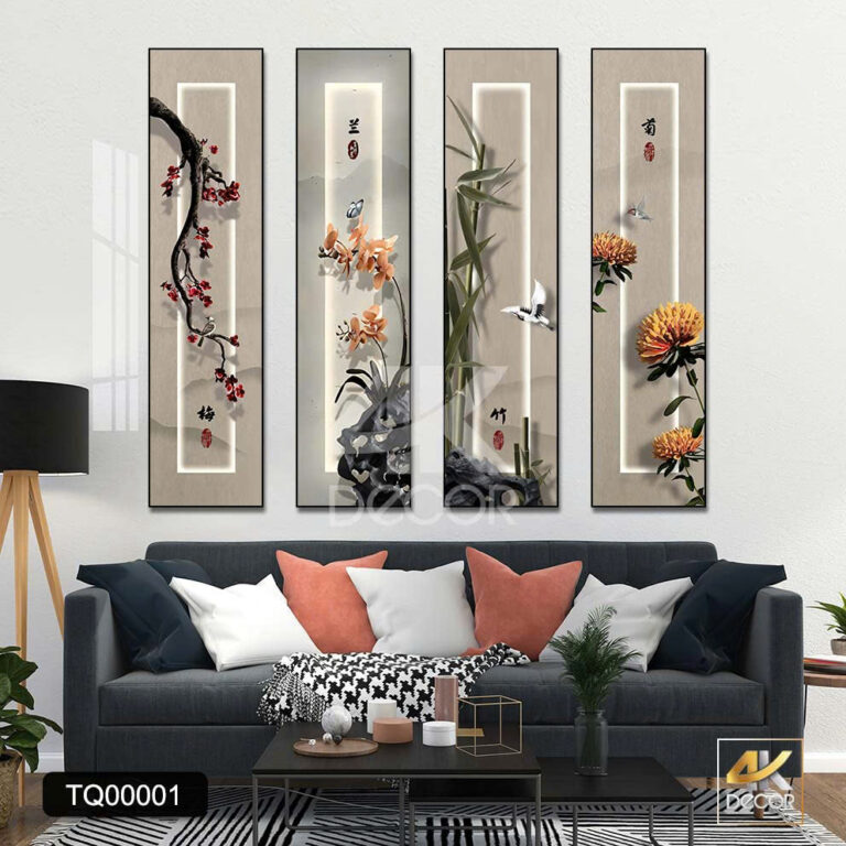 Tranh Canvas Tứ Quý Mai Lan Trúc Cúc