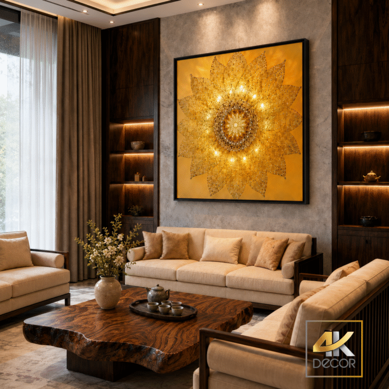 Tranh Canvas Hoa Sen Mandala Vàng Kim | LC01237