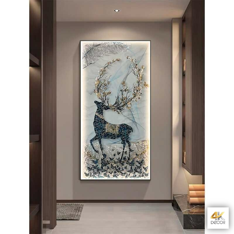 Tranh hươu phong thủy 2026 đàn hươu quây quần tượng trưng gia đình sum vầy phúc lộc treo phòng khách rộng