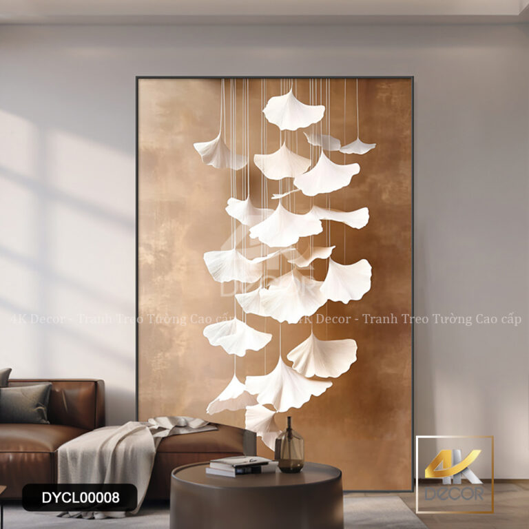 Tranh Canvas Lá Bạch Quả Trắng 3D Hiện Đại