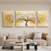 Tranh Canvas Treo Tường 3 Bức – Cây Tài Lộc Hoàng Kim 3D