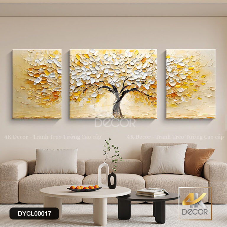 Tranh Canvas Treo Tường 3 Bức – Cây Tài Lộc Hoàng Kim 3D