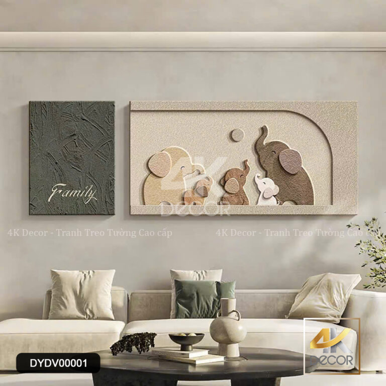 Tranh Canvas Gia Đình Voi Hạnh Phúc