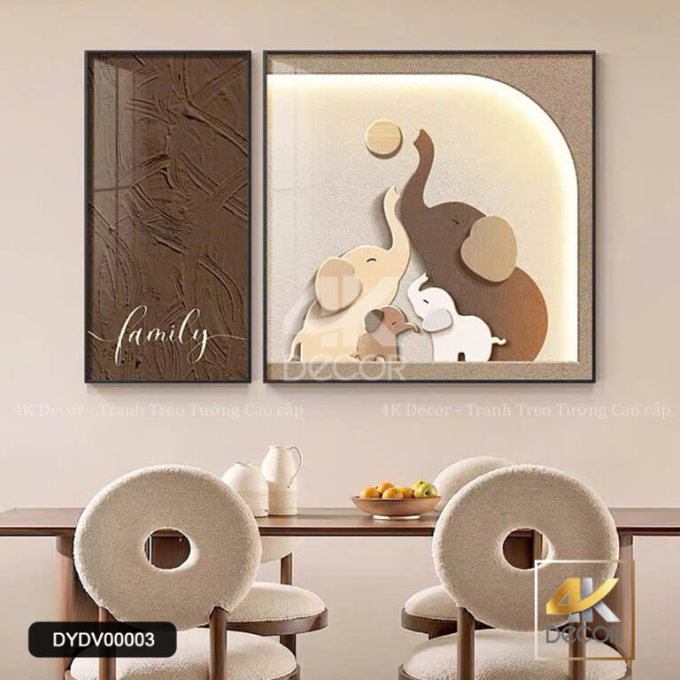 Tranh Tráng Gương Gia Đình Voi