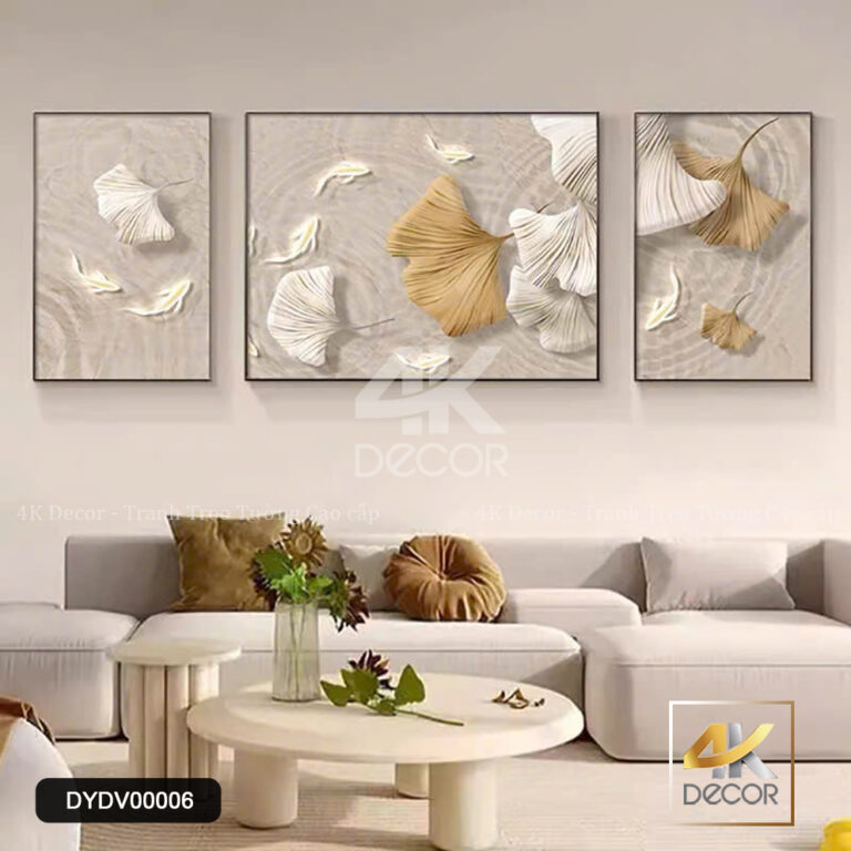 Tranh Canvas Lá Bạch Quả và Cá Vàng