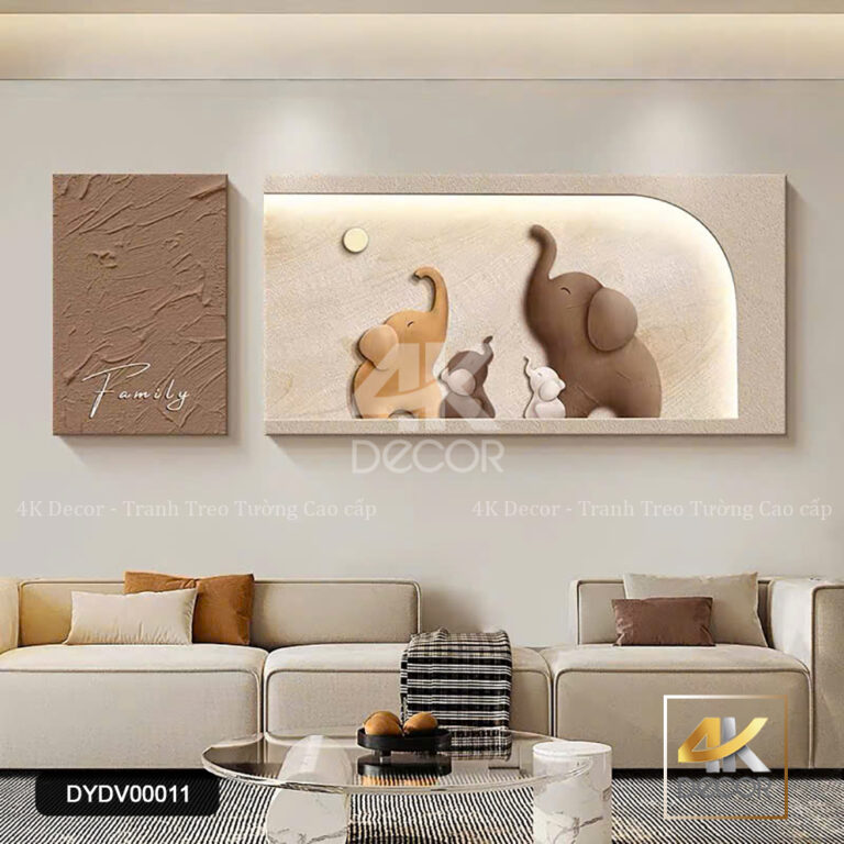 Tranh Canvas Gia Đình Voi