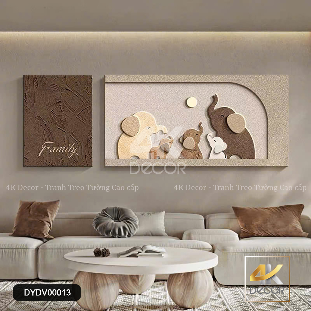 Tranh Canvas Gia Đình Voi Nhỏ