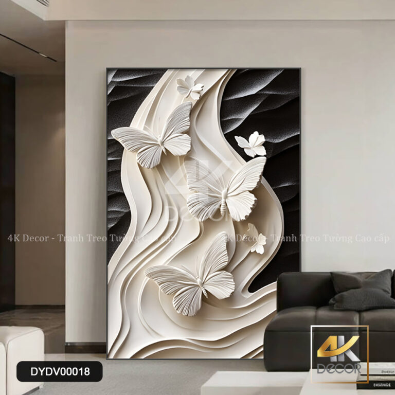 Tranh Canvas Bướm Trắng Đen 3D