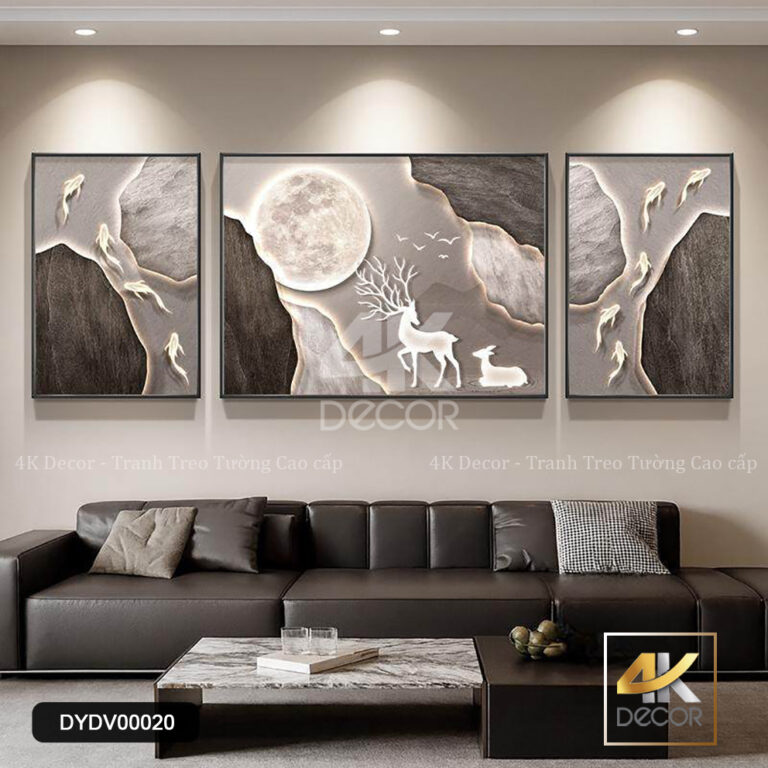 Tranh Canvas Trăng Dưới Núi - Cá Vượt Vũ Môn