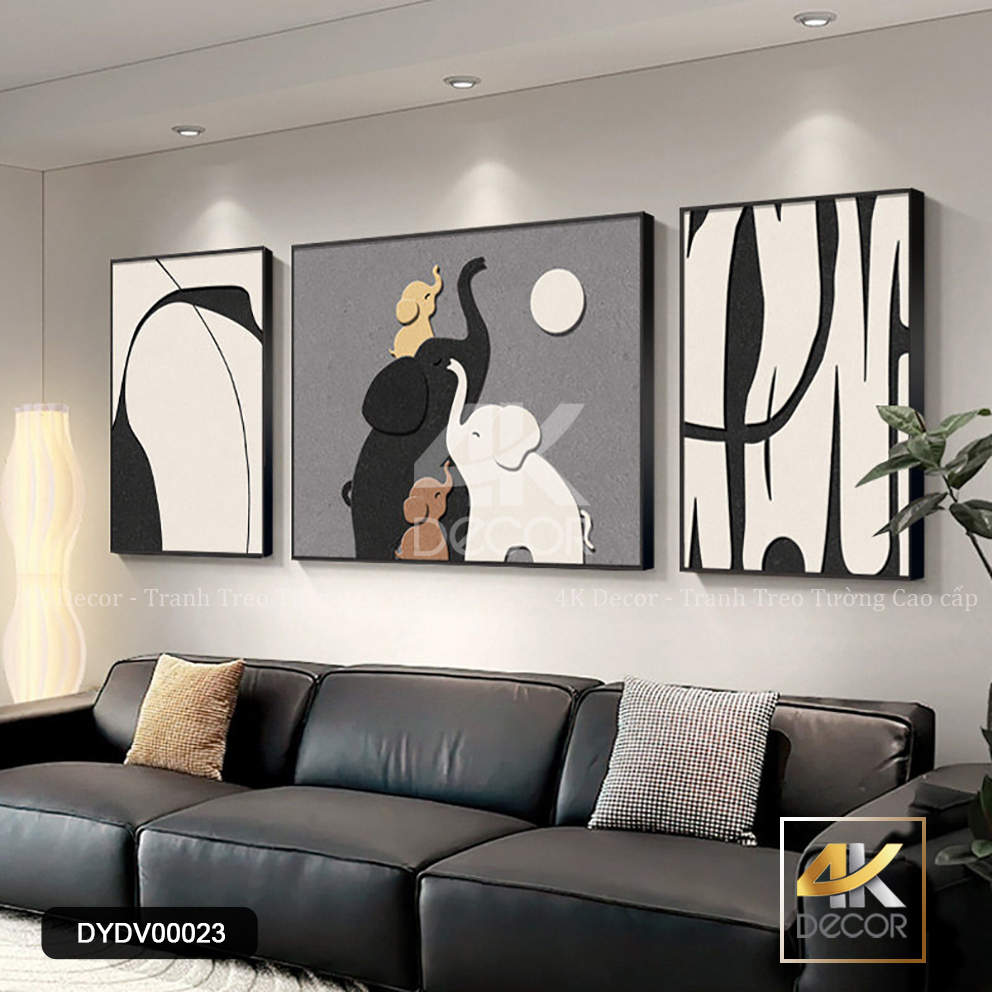 Bộ Tranh Canvas Đàn Voi Dưới Trăng