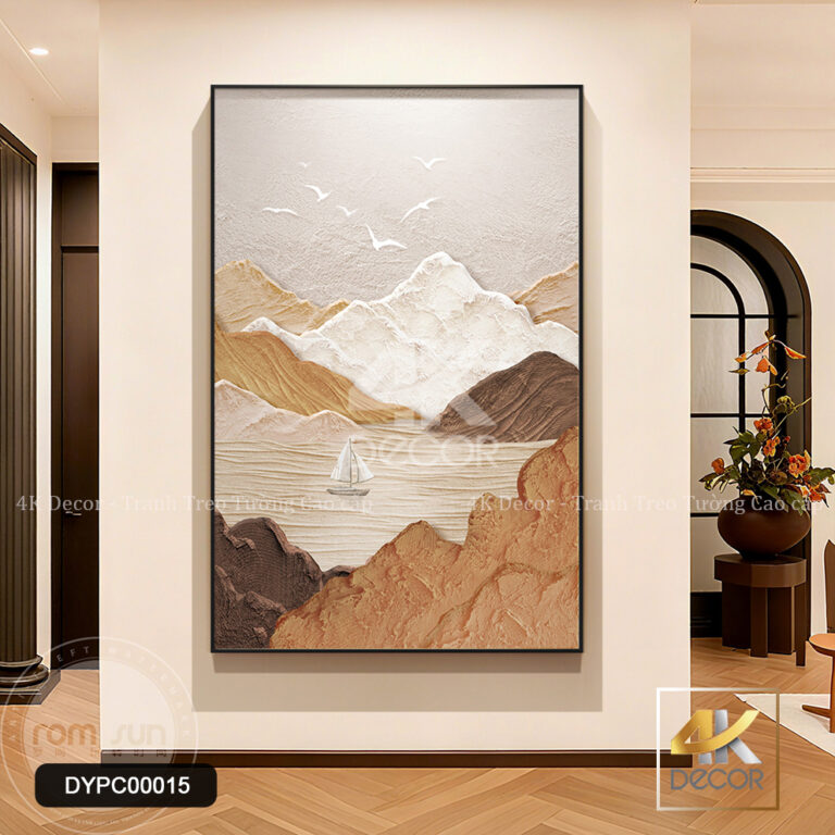 Tranh Canvas Sơn Thủy Núi Non và Thuyền Buồm