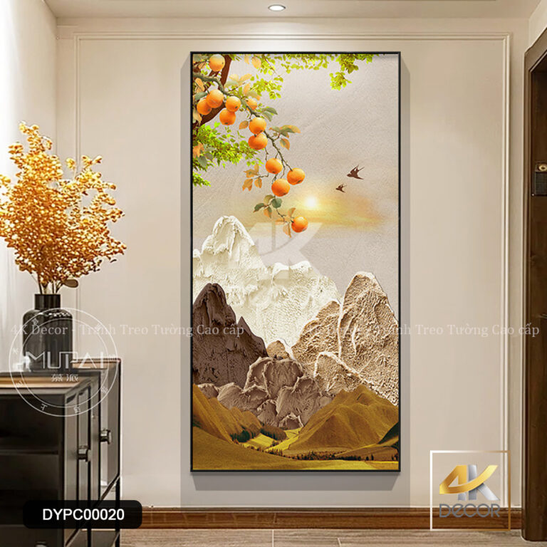 Tranh Canvas Núi Non Và Cành Hồng