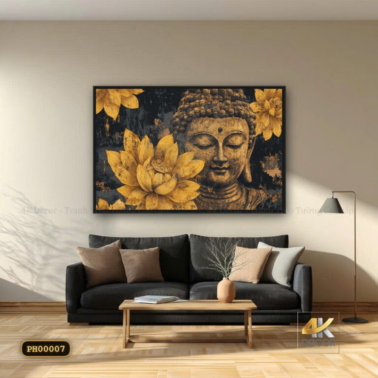 Tranh Canvas Phật Vàng Liên Hoa