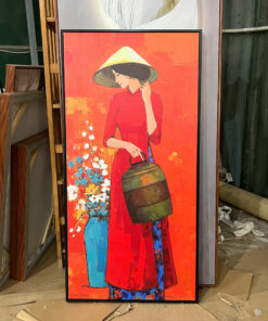 Tranh Canvas Thiếu Nữ Áo Dài Đỏ