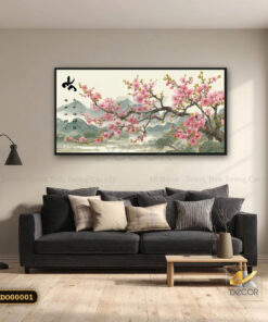 Tranh Tráng Gương Đào Hoa Đón Xuân