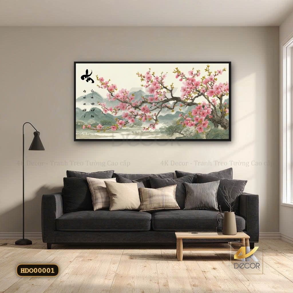 Tranh Tráng Gương Đào Hoa Đón Xuân