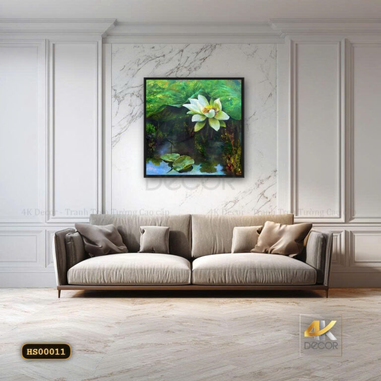 Tranh Canvas Hoa Sen Trắng Hồ Xanh | HS00011