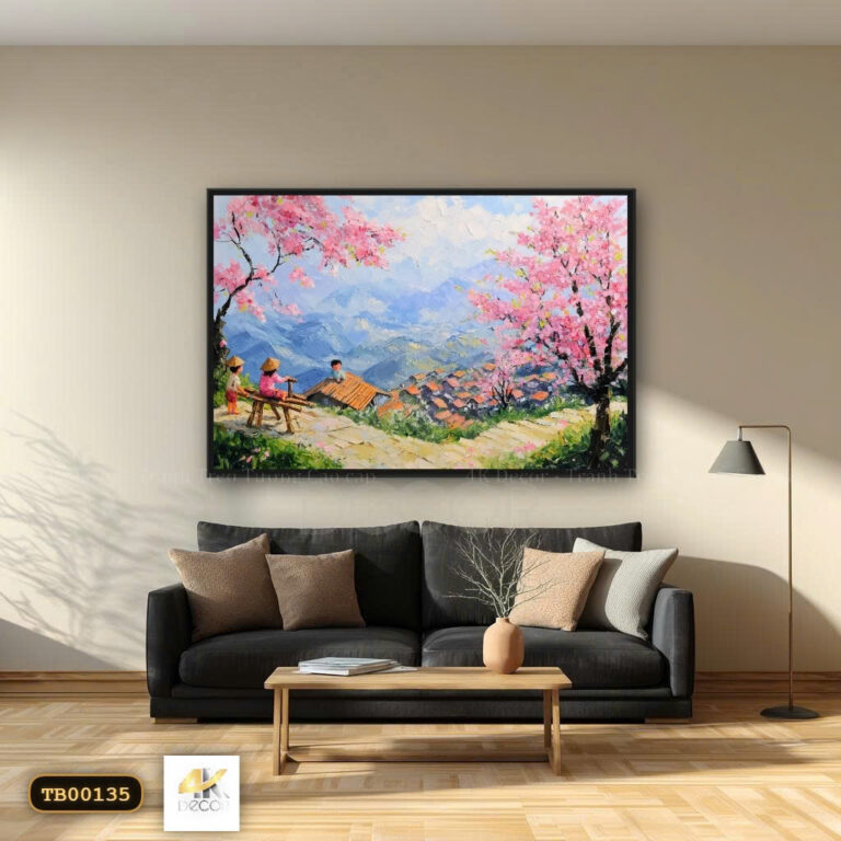 Tranh Canvas Bản Làng Mùa Hoa Đào