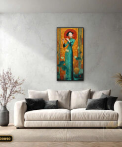Tranh Canvas Thiếu Nữ Thổi Sáo Áo Dài