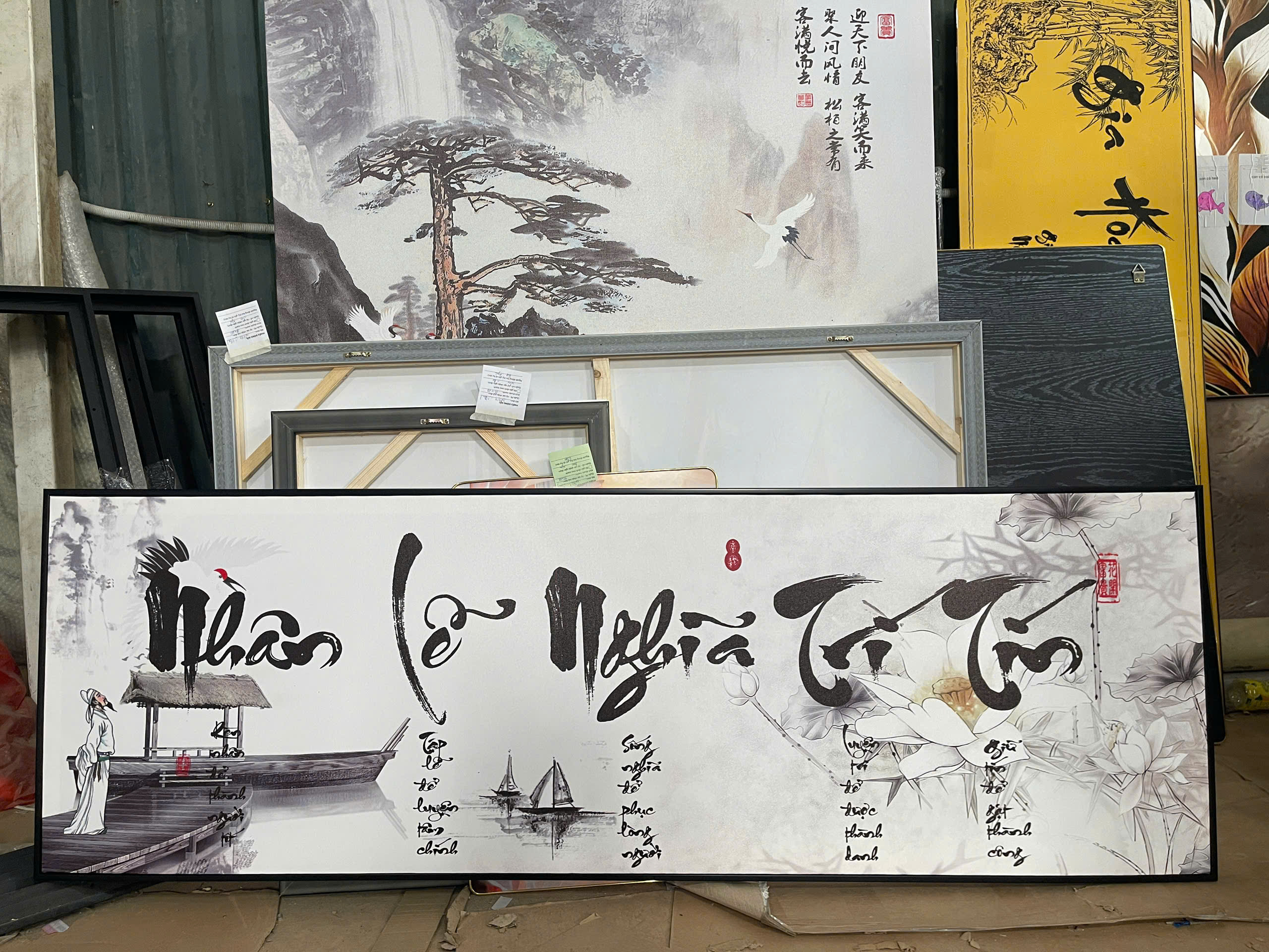 Tranh Canvas Nhân Lễ Nghĩa Trí Tín Thư Pháp