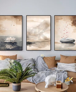 Bộ 3 Tranh Tráng Gương Sen Trắng Liên Hoa