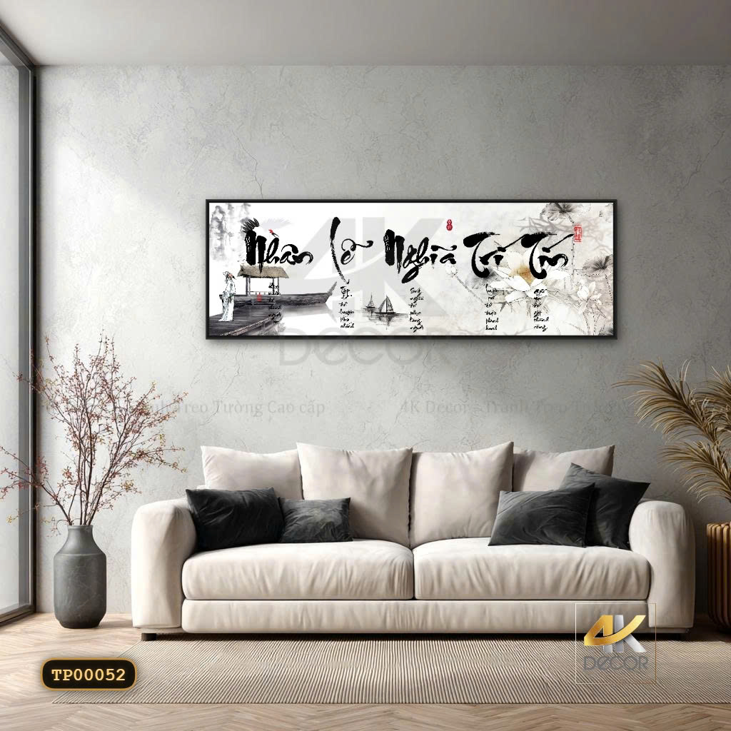 Tranh Canvas Nhân Lễ Nghĩa Trí Tín Thư Pháp