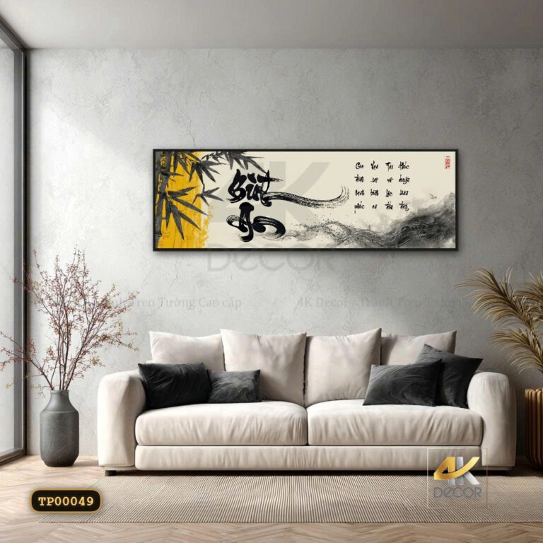 Tranh Canvas Thư Pháp Biết Ơn Tre Trúc