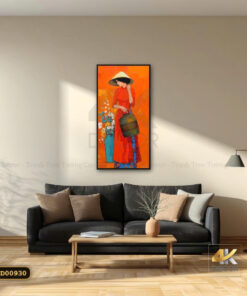Tranh Canvas Thiếu Nữ Áo Dài Đỏ