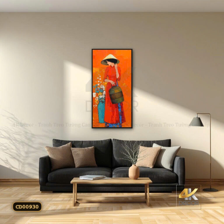 Tranh Canvas Thiếu Nữ Áo Dài Đỏ