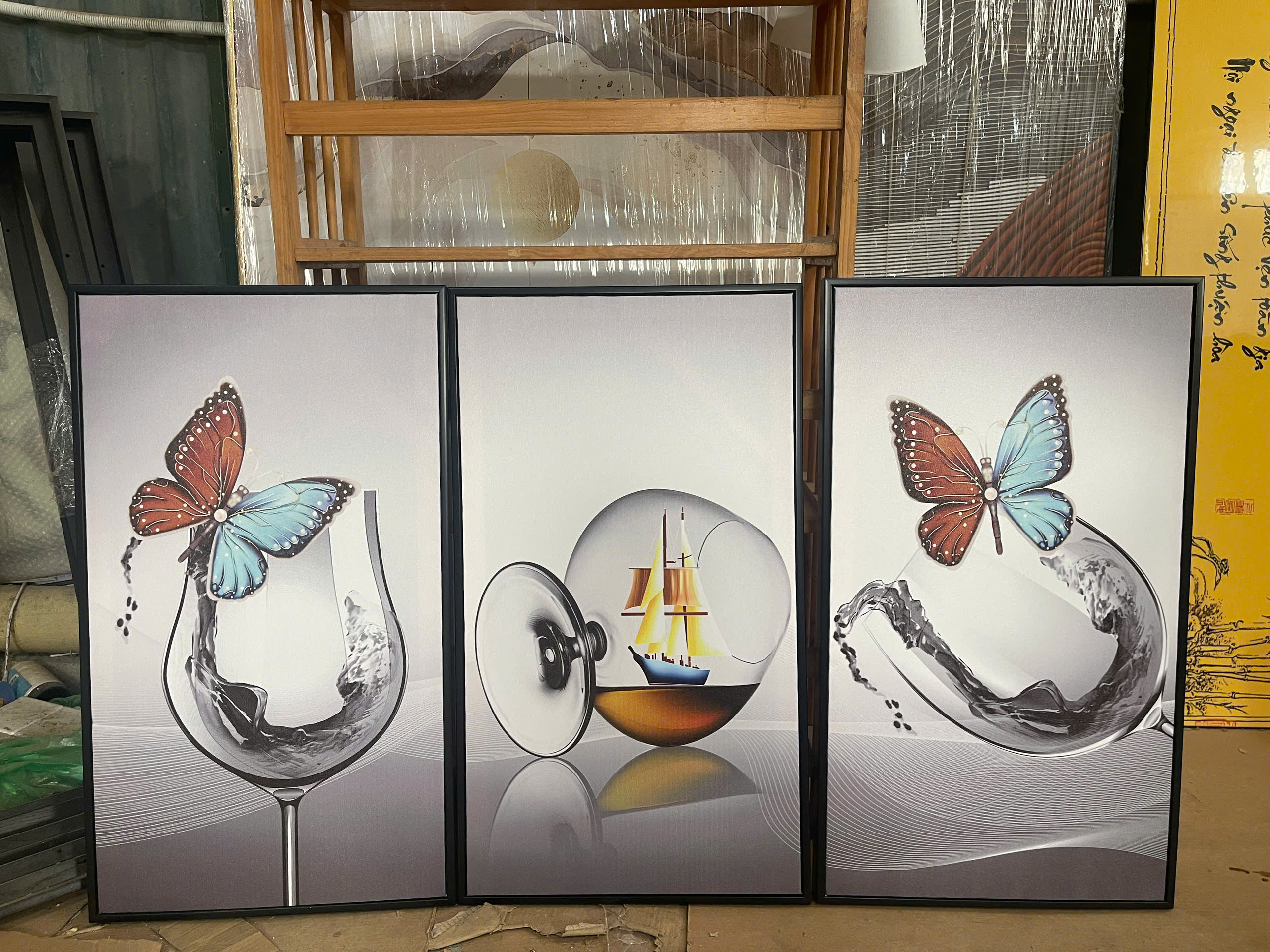 Bộ 3 Tranh Canvas Ly Rượu Nghệ Thuật