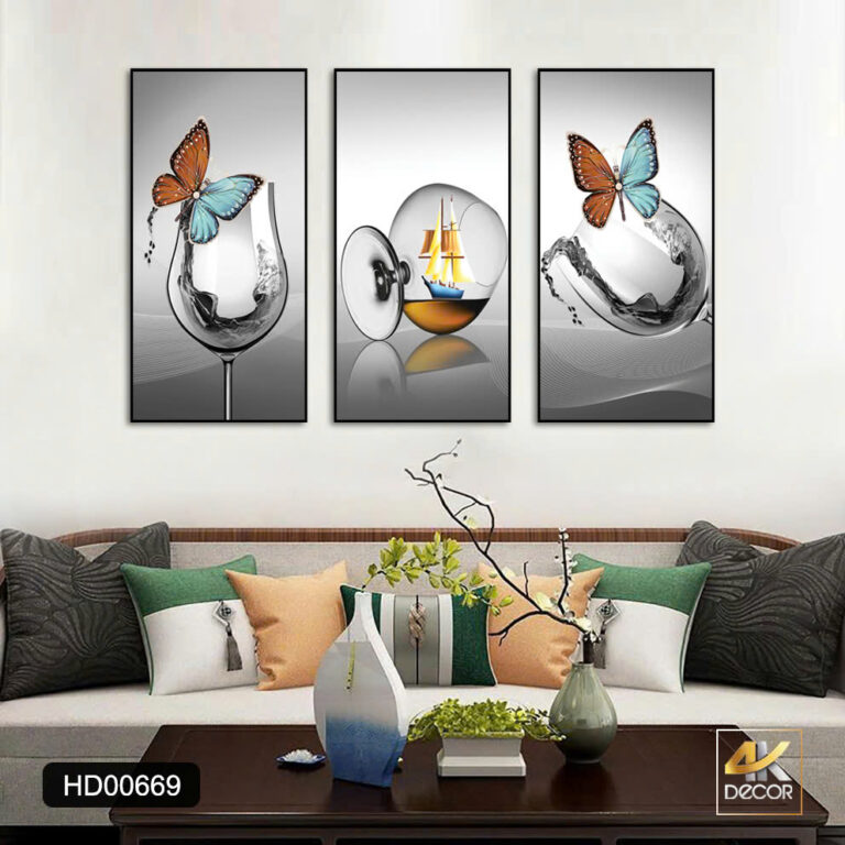 Bộ 3 Tranh Canvas Ly Rượu Nghệ Thuật