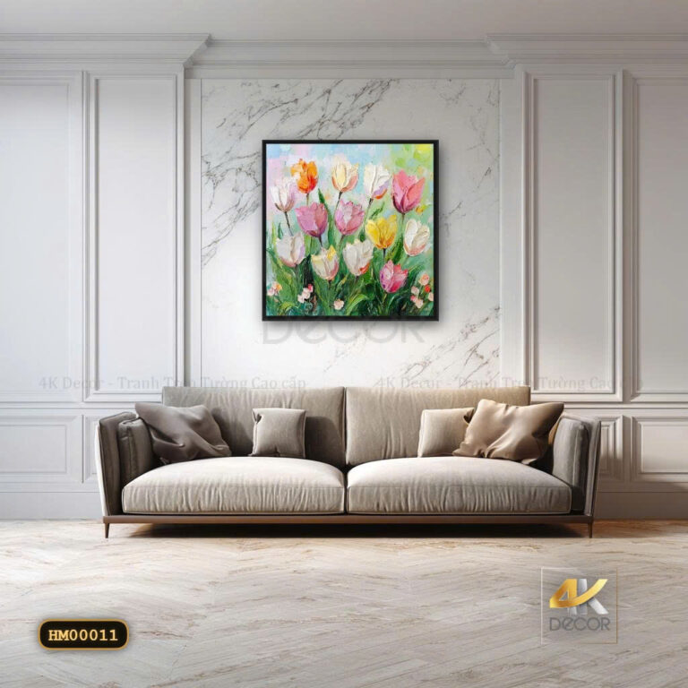 Tranh Sơn Dầu Vẽ Nổi Hoa Tulip Nhiều Màu Sắc